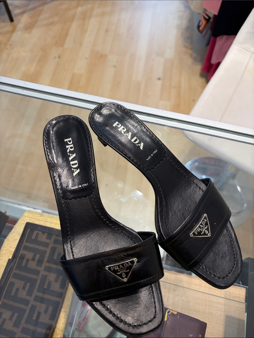 Prada Black LogoTriangle Slide Mules